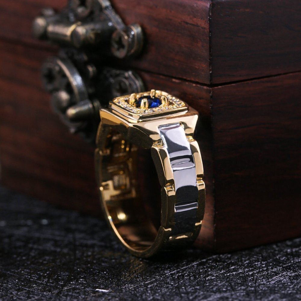 💍 Royal Blue Zircon Stone Luxury Gold Ring for Man, INDN8192 - Picture 3 of 8